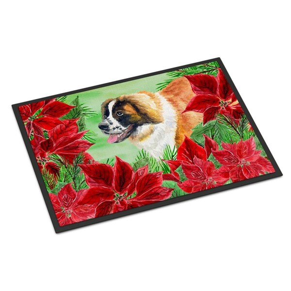 Carolines Treasures Saint Bernard Poinsettas Indoor or Outdoor Mat, 18 x 27 in. CK1327MAT - main
